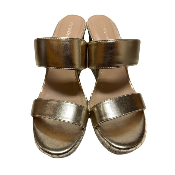 NEW BCBGeneration Nexti Cork Wedge Sandal Womens Size 10 Platino Gold Vegan Lthr - Picture 6 of 10